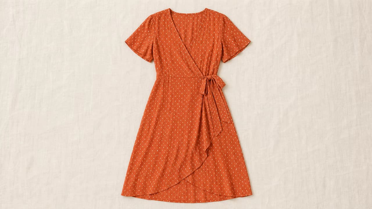 Model Photo to Styled Dress Flat Lay after