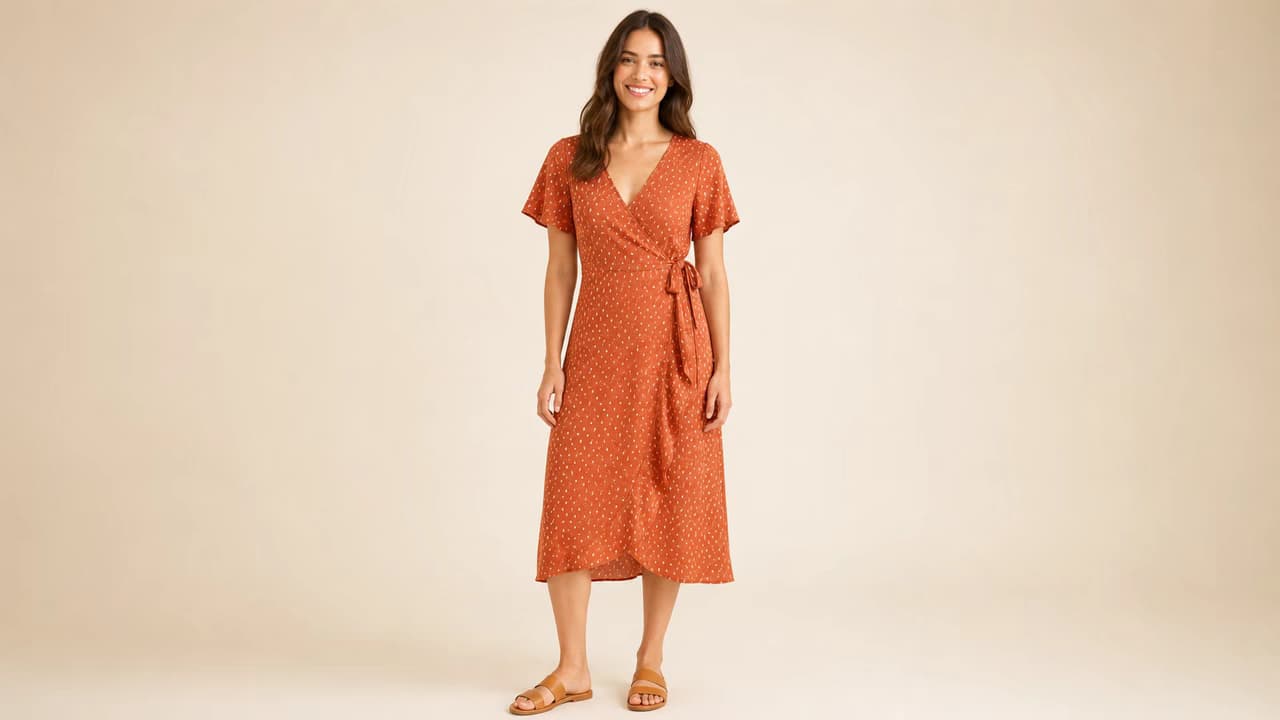 Model Photo to Styled Dress Flat Lay before