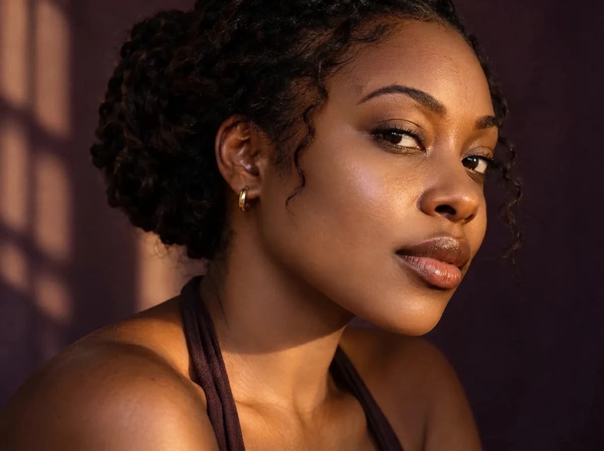 Warm side-lit portrait showing a subtle reduction in visible post-acne marks result