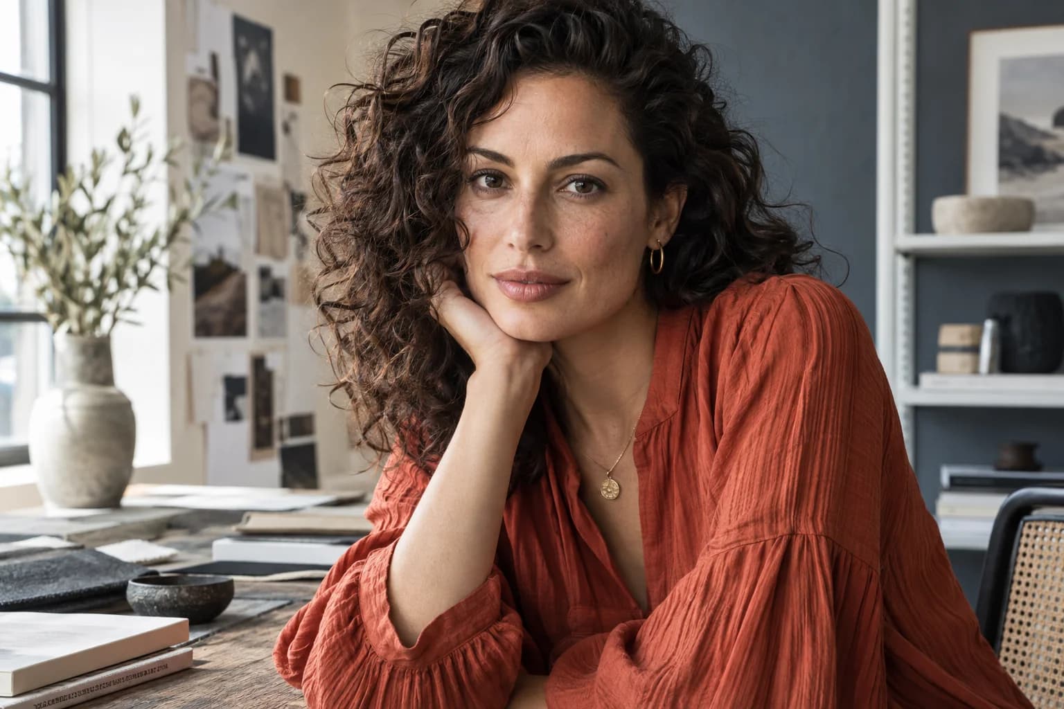Natural daylight portrait showing skin, hair, and fabric texture