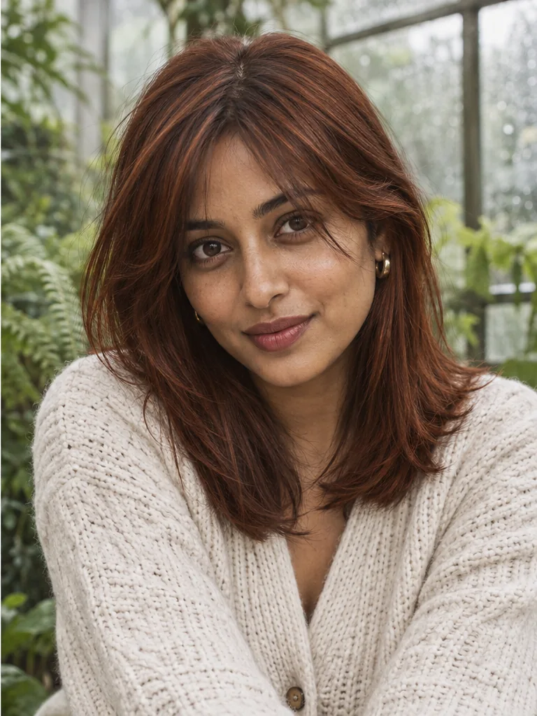 Same conservatory portrait with illustrative copper auburn hair